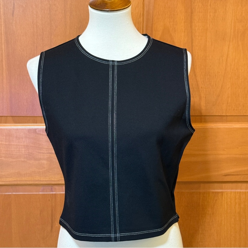 Caroline Constas Black Sleeveless Contrast Stitch Top